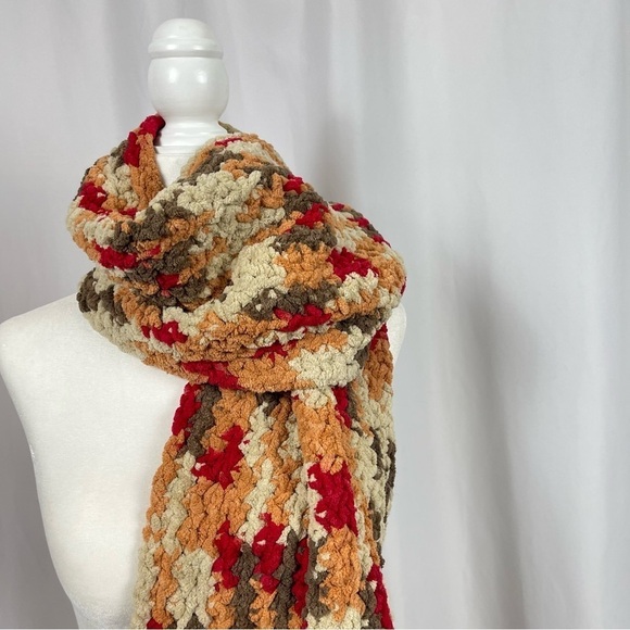 Chenille Earth Tone Fall Chunky Knit Tassel Scarf - Picture 2 of 4